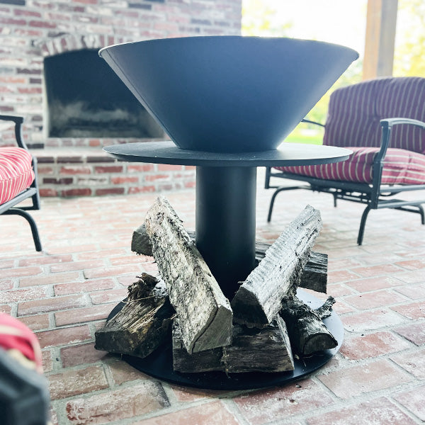 Outdoor Iron Pedestal Fire Bowl and Log Holder - Energize Trek