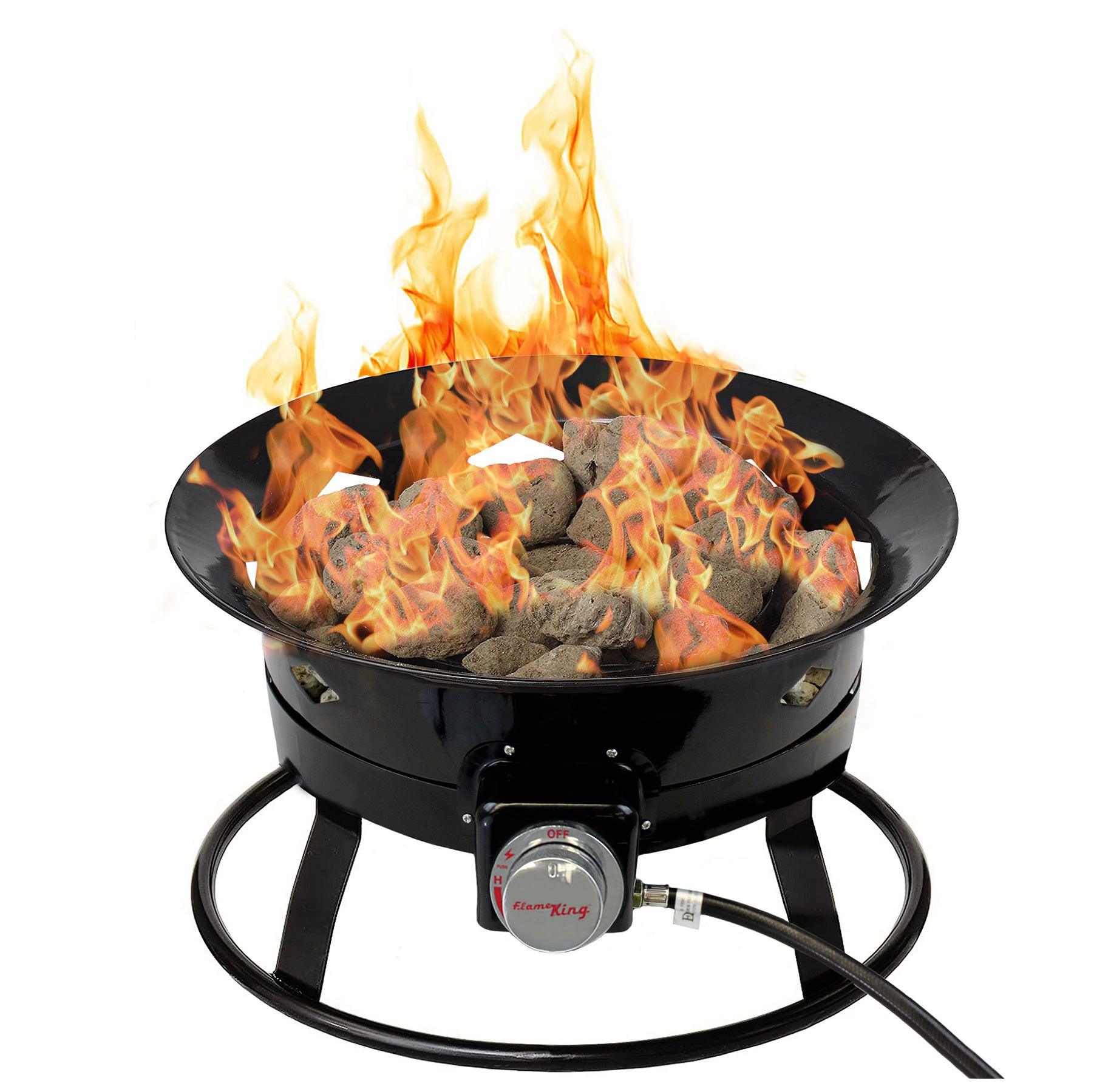Flame King Outdoor Portable Propane Gas 19″ Fire Pit Bowl with Self Igniter Cover Carry Straps - Energize Trek