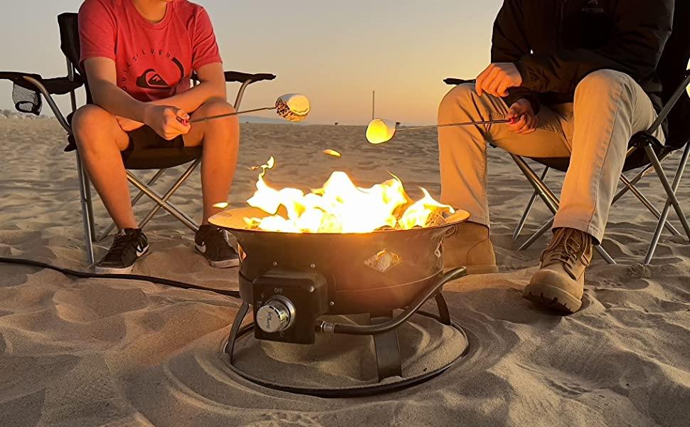 Flame King Outdoor Portable Propane Gas 19″ Fire Pit Bowl with Self Igniter Cover Carry Straps - Energize Trek