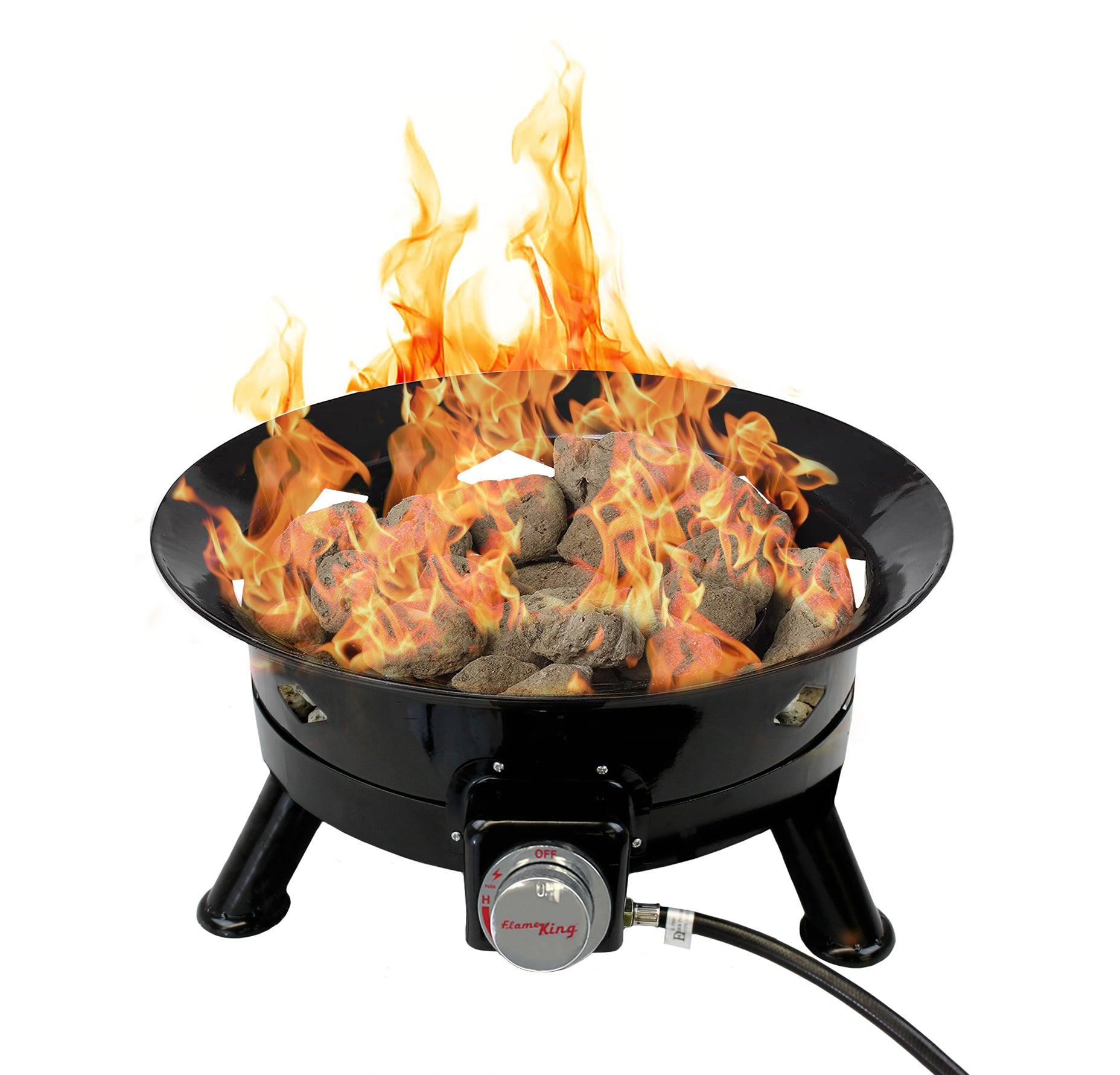 Flame King Outdoor Portable Propane Gas 24" Fire Pit Bowl with Self Igniter Cover Carry Straps - Energize Trek