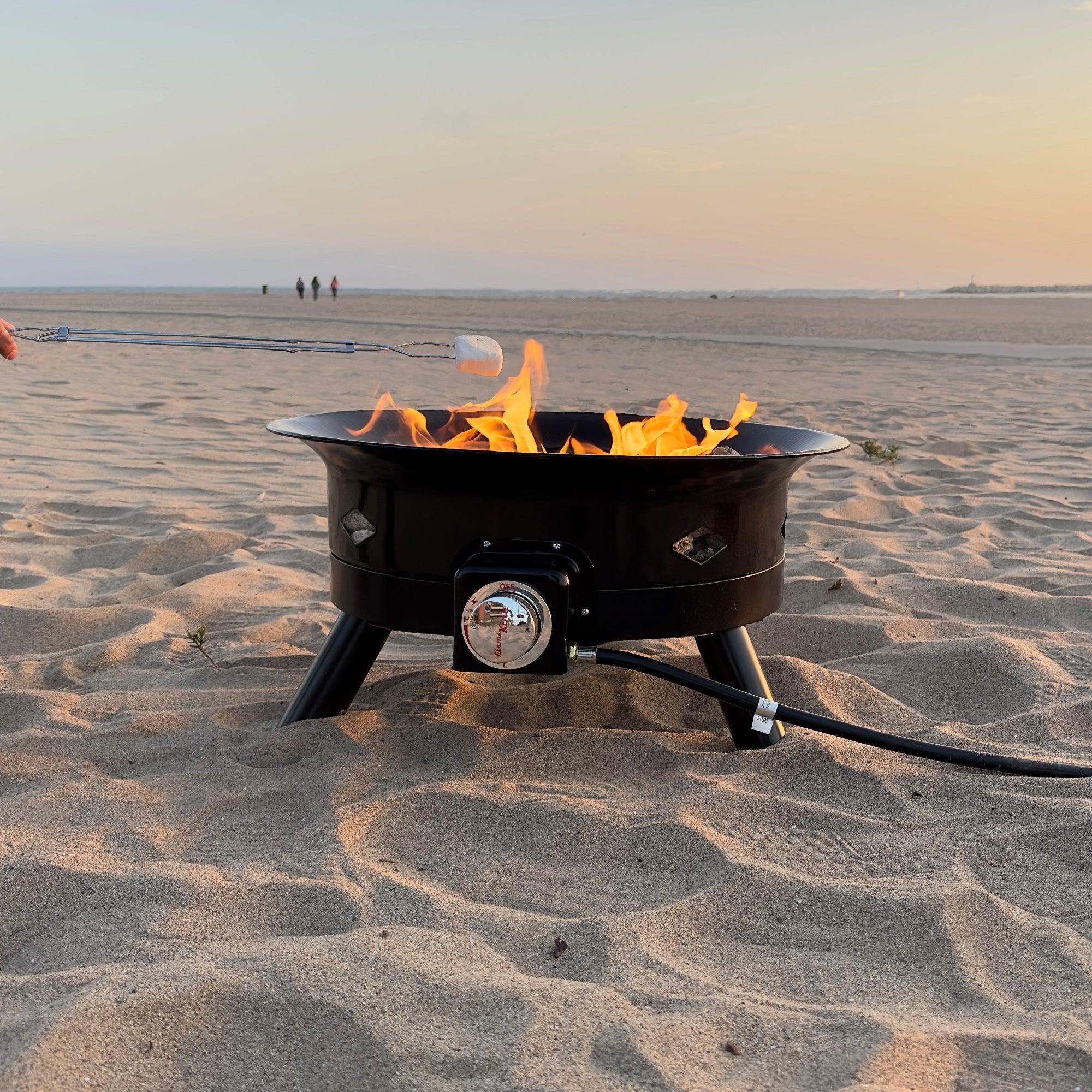 Flame King Outdoor Portable Propane Gas 24" Fire Pit Bowl with Self Igniter Cover Carry Straps - Energize Trek