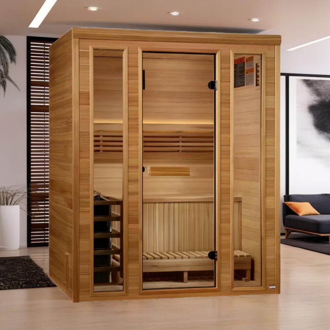 Golden Designs 2025 "Andermatt Edition" 2-3 Person Traditional Steam Sauna – Pacific Premium Clear Cedar - Energize Trek