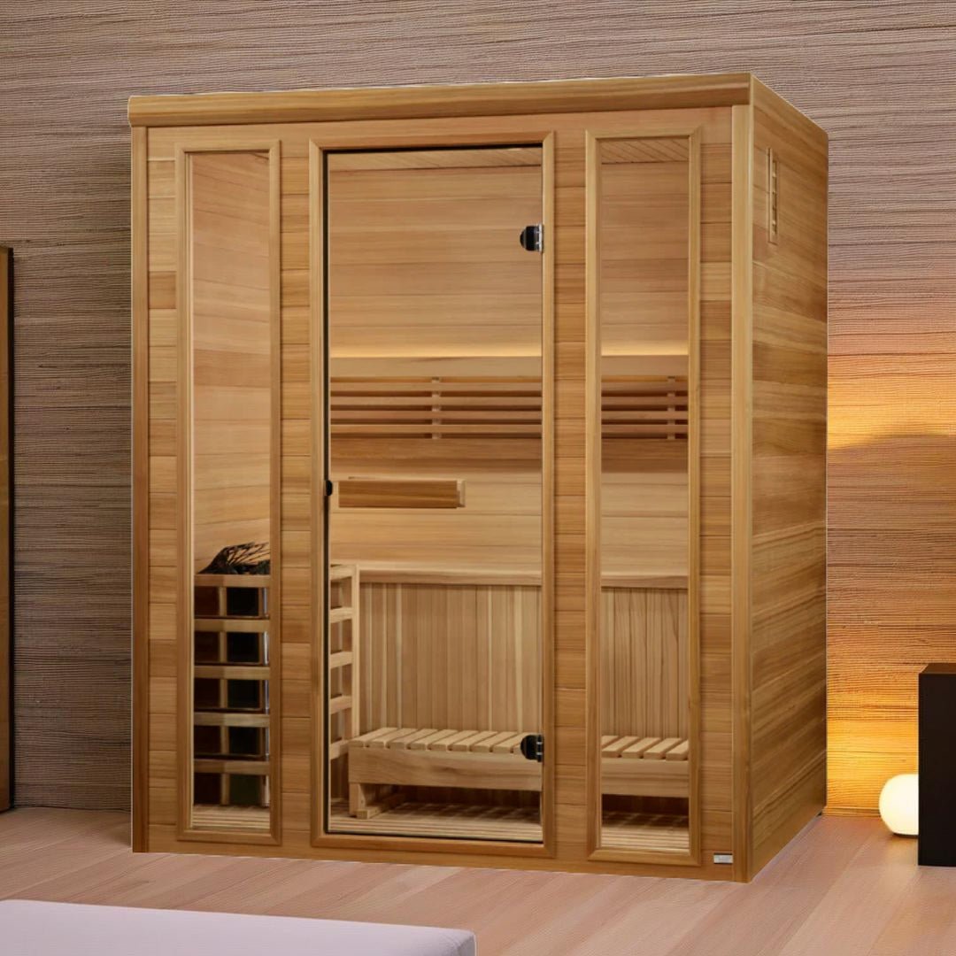 Golden Designs 2025 "Andermatt Edition" 2-3 Person Traditional Steam Sauna – Pacific Premium Clear Cedar - Energize Trek