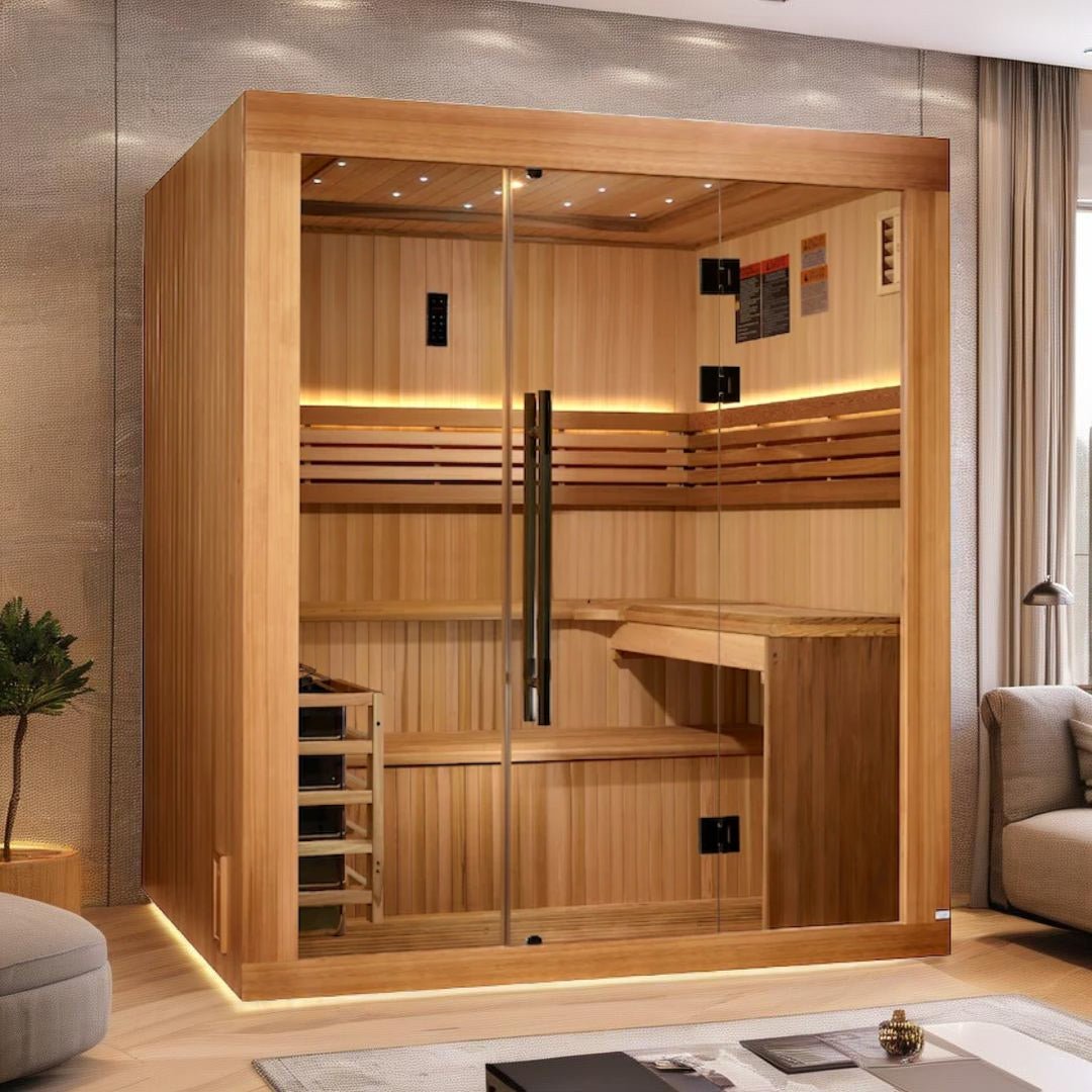Golden Designs 2025 "Osla Edition" 6-Person Traditional Sauna – Canadian Red Cedar & Pacific Premium Clear Cedar - Energize Trek