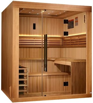 Golden Designs 2025 "Osla Edition" 6-Person Traditional Sauna – Canadian Red Cedar & Pacific Premium Clear Cedar - Energize Trek