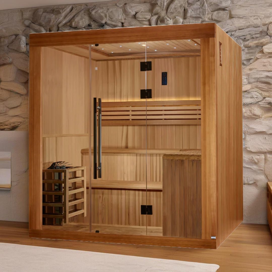 Golden Designs 2025 "Osla Edition" 6-Person Traditional Sauna – Canadian Red Cedar & Pacific Premium Clear Cedar - Energize Trek