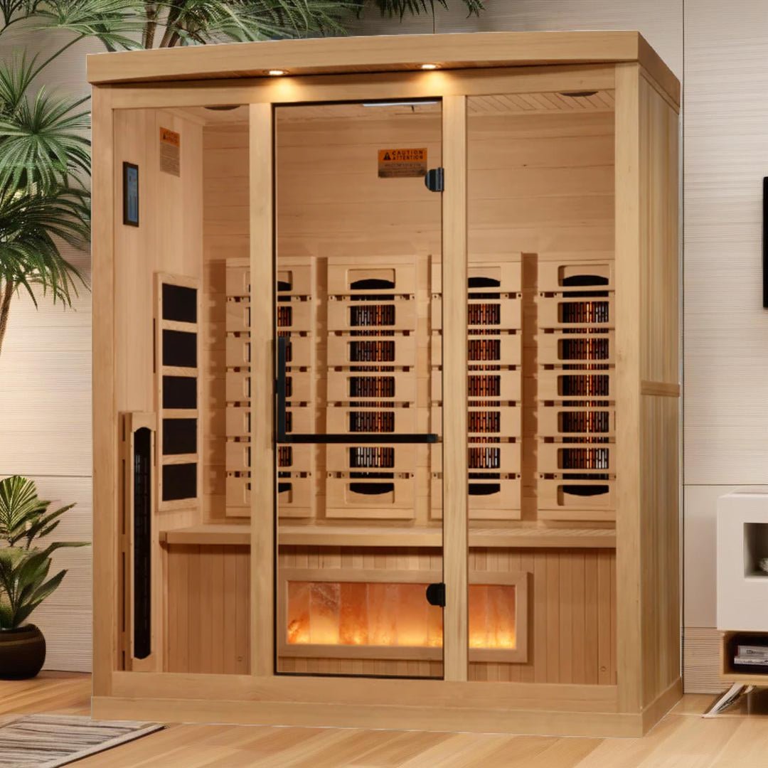 Golden Designs 4-Person Full Spectrum Near Zero EMF FAR Infrared Sauna with Himalayan Salt – Canadian Hemlock - Energize Trek