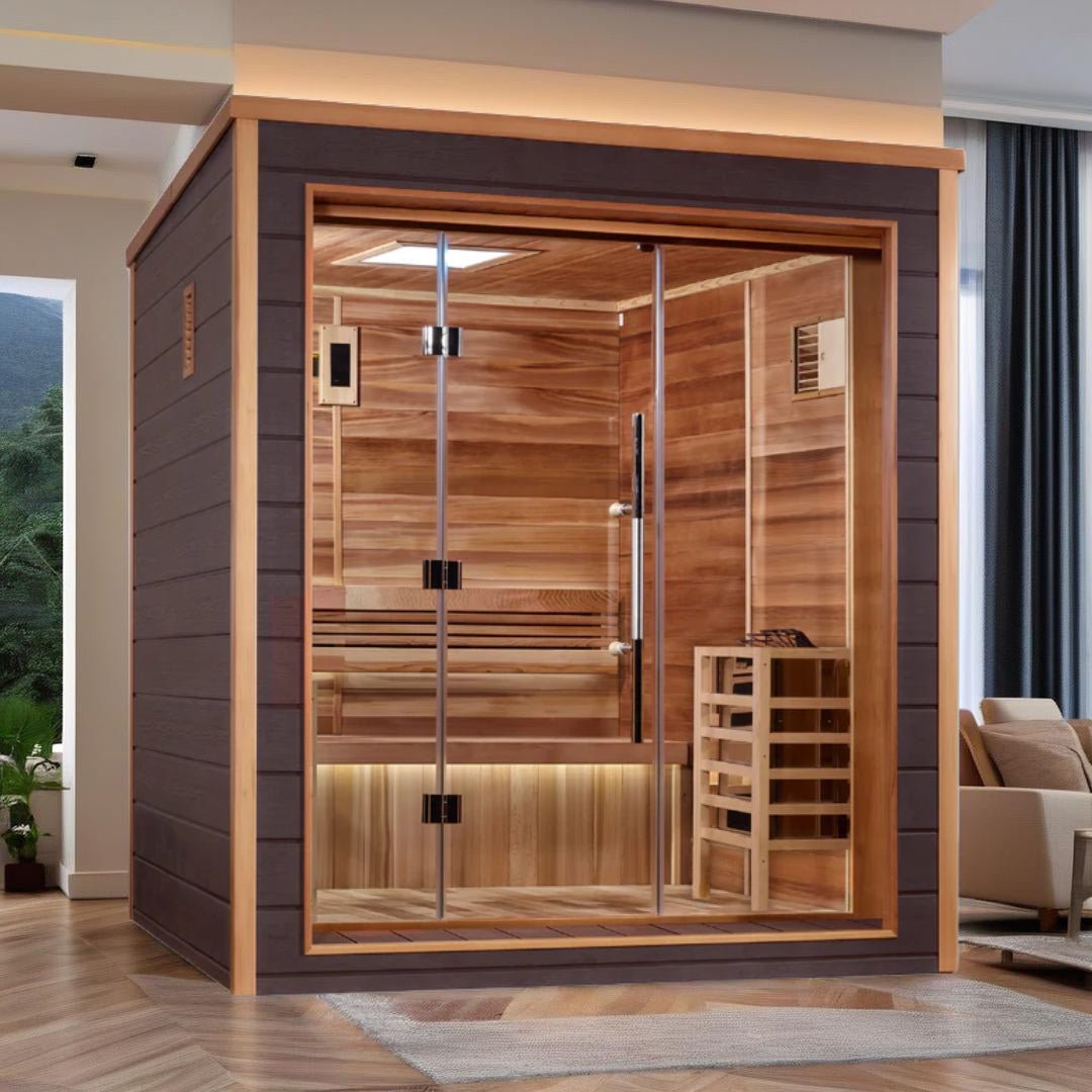 Golden Designs Drammen 3-Person Outdoor Traditional Sauna - Canadian Red Cedar Interior - Energize Trek