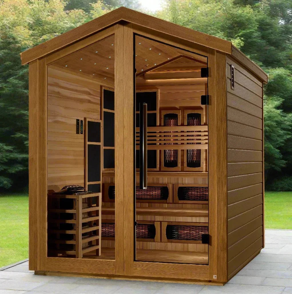 Golden Designs Kaskinen 6-Person Hybrid Outdoor Sauna – Canadian Red Cedar Interior - Energize Trek