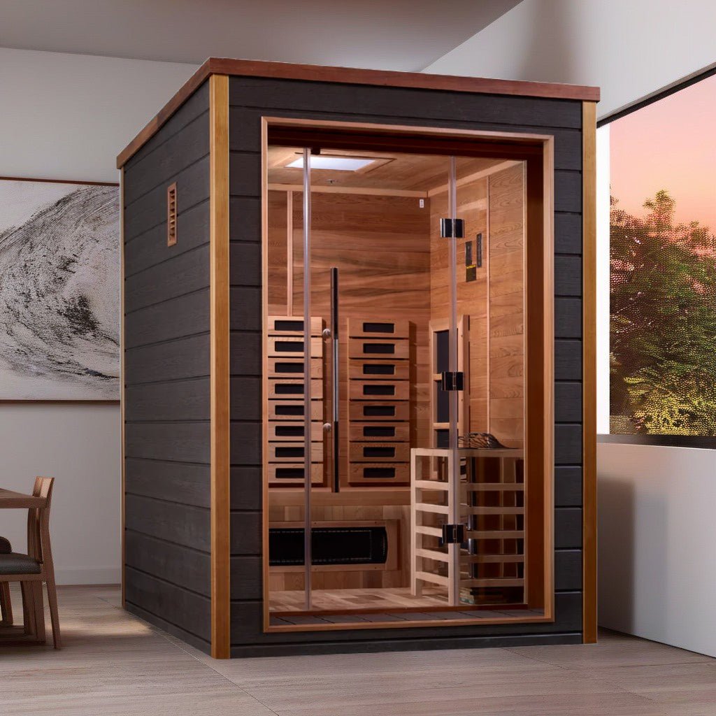 Golden Designs Nora 2-Person Outdoor Hybrid Sauna – Premium Canadian Hemlock Wood Construction with Carbon Heating Panels - Energize Trek