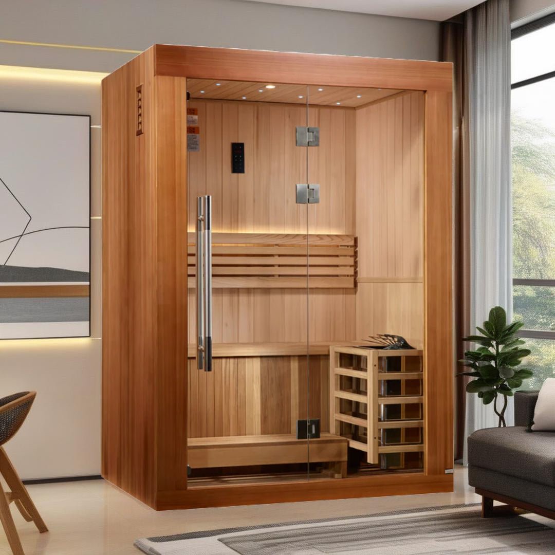 Golden Designs "Sundsvall Edition" 2 Person Traditional Sauna - Canadian Red Cedar Interior and Pacific Premium Clear Cedar Exterior - Energize Trek