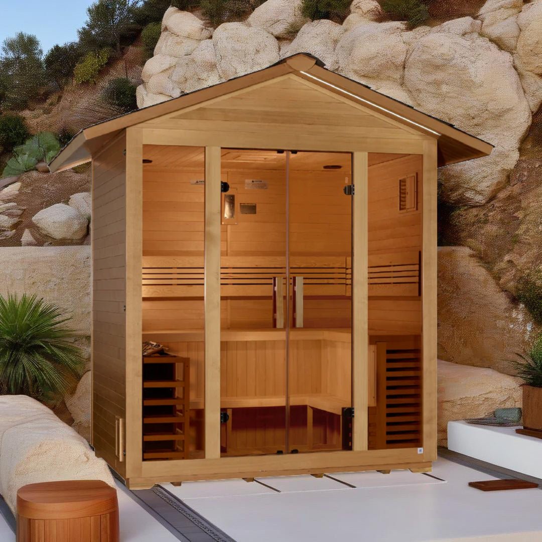 Golden Designs "Vorarlberg" 5-Person Traditional Outdoor Sauna - Canadian Hemlock - Energize Trek
