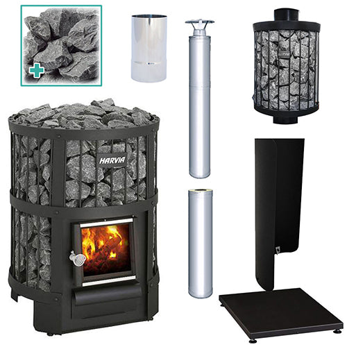 Harvia Legend 150 BK WH Sauna Stove Package – 16kW Wood-Burning Sauna Heater with Water Tank & Chimney Kit - Energize Trek