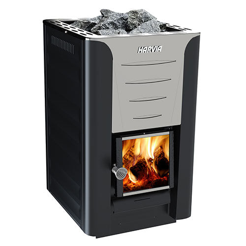 Harvia Pro 20 BK WH Sauna Stove Package – 24kW Wood-Burning Stove with Chimney, Water Heater & Stones - Energize Trek