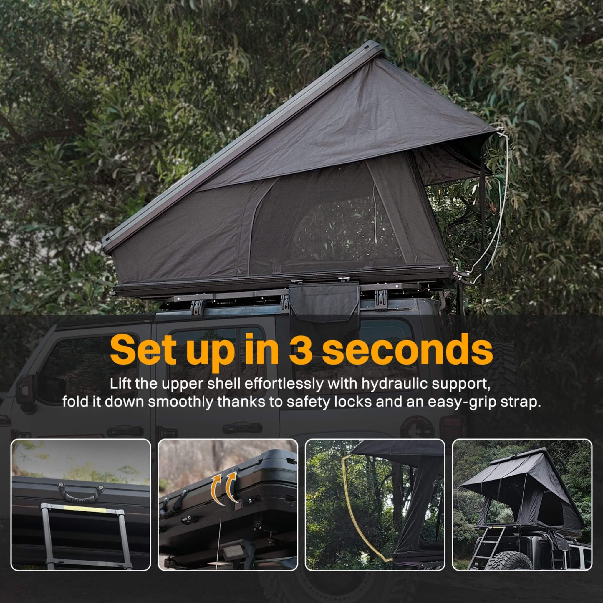 Heavy Duty 2-3 Person Hardshell Rooftop Tent With Ladder (SAK93120) - Energize Trek