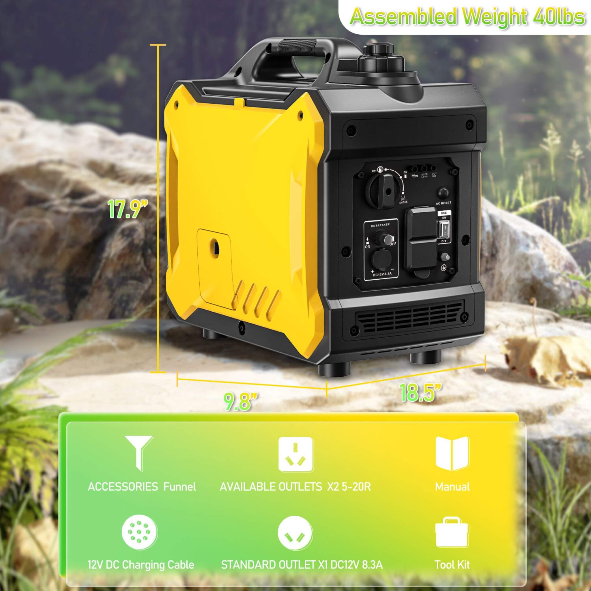 Heavy Duty 79CC Ultra Quiet 2000W Inverter Portable Gas Generator (SAK75290) - Energize Trek