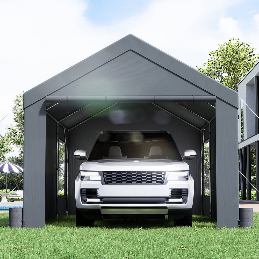 [12x20FT] Heavy Duty Outdoor Premium Garage Tarp Canopy Shelter W/ Removable Sidewalls (SAK94615) - Energize Trek