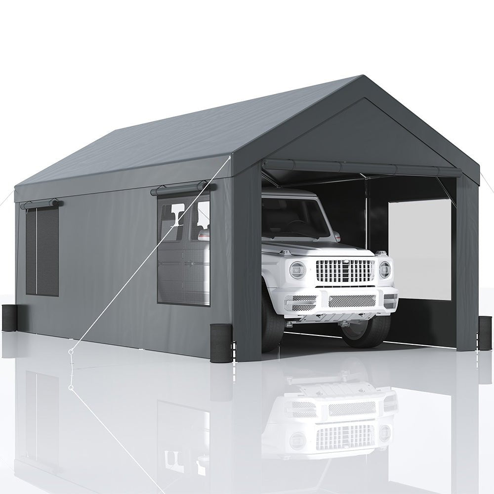 [12x20FT] Heavy Duty Outdoor Premium Garage Tarp Canopy Shelter W/ Removable Sidewalls (SAK94615) - Energize Trek