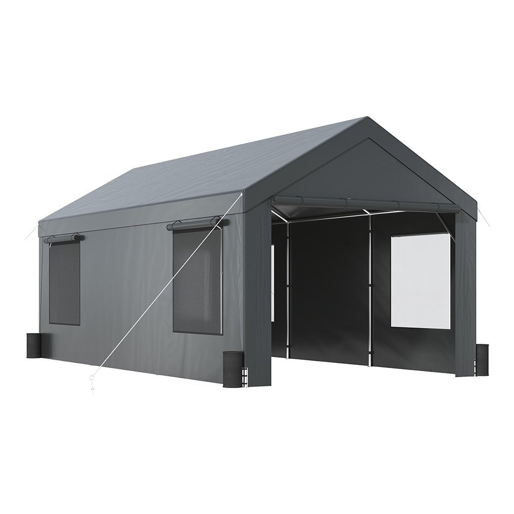 [12x20FT] Heavy Duty Outdoor Premium Garage Tarp Canopy Shelter W/ Removable Sidewalls (SAK94615) - Energize Trek
