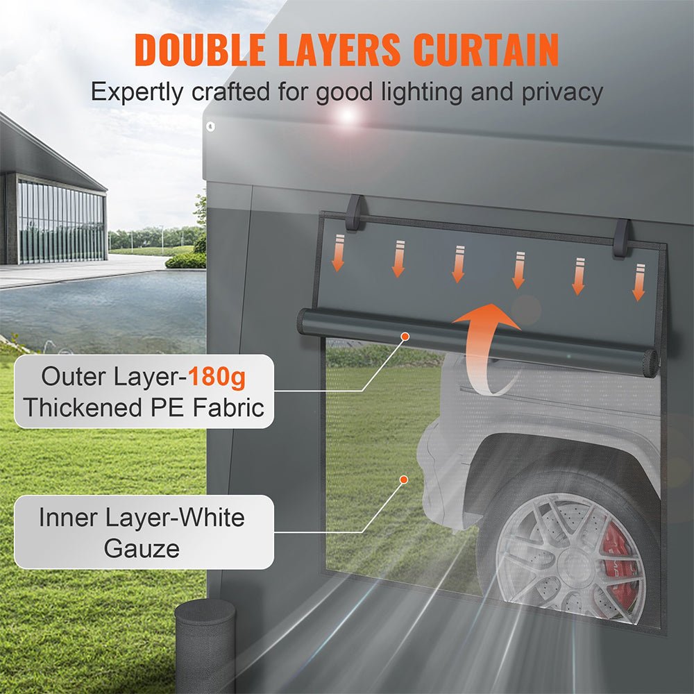 [12x20FT] Heavy Duty Outdoor Premium Garage Tarp Canopy Shelter W/ Removable Sidewalls (SAK94615) - Energize Trek