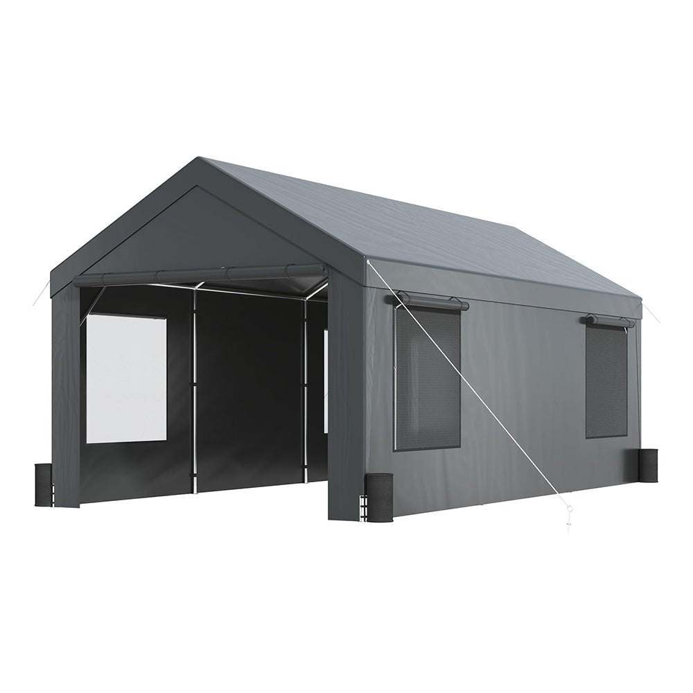 [12x20FT] Heavy Duty Outdoor Premium Garage Tarp Canopy Shelter W/ Removable Sidewalls (SAK94615) - Energize Trek