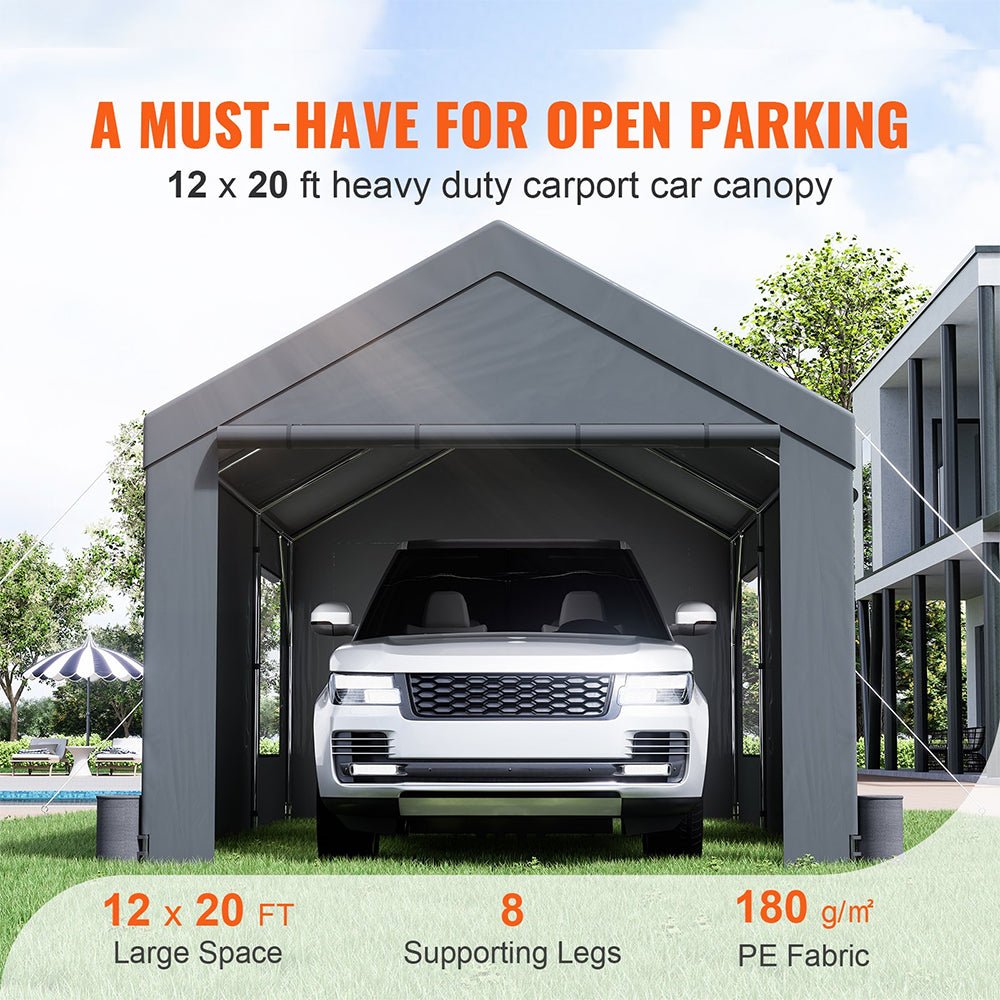 [12x20FT] Heavy Duty Outdoor Premium Garage Tarp Canopy Shelter W/ Removable Sidewalls (SAK94615) - Energize Trek