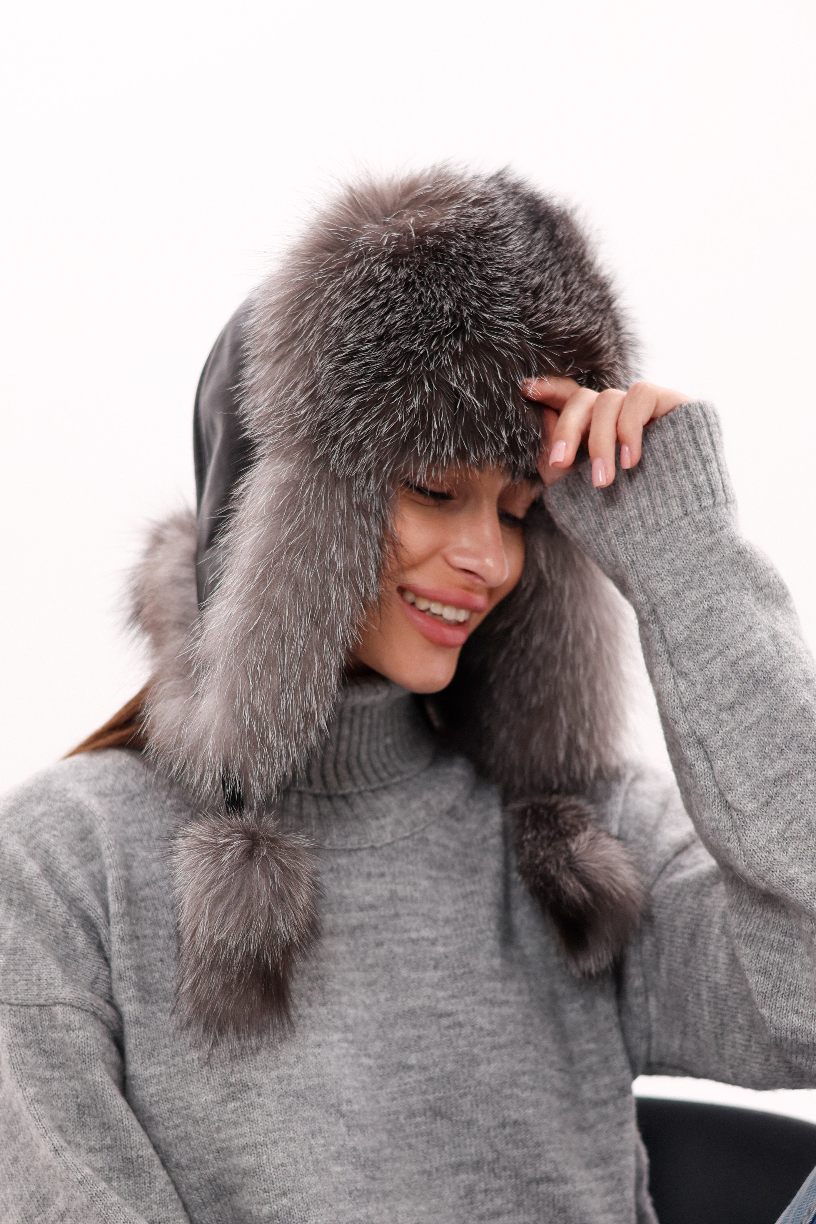 Genuine Silver Fox Fur Genuine Leather Hat - Energize Trek