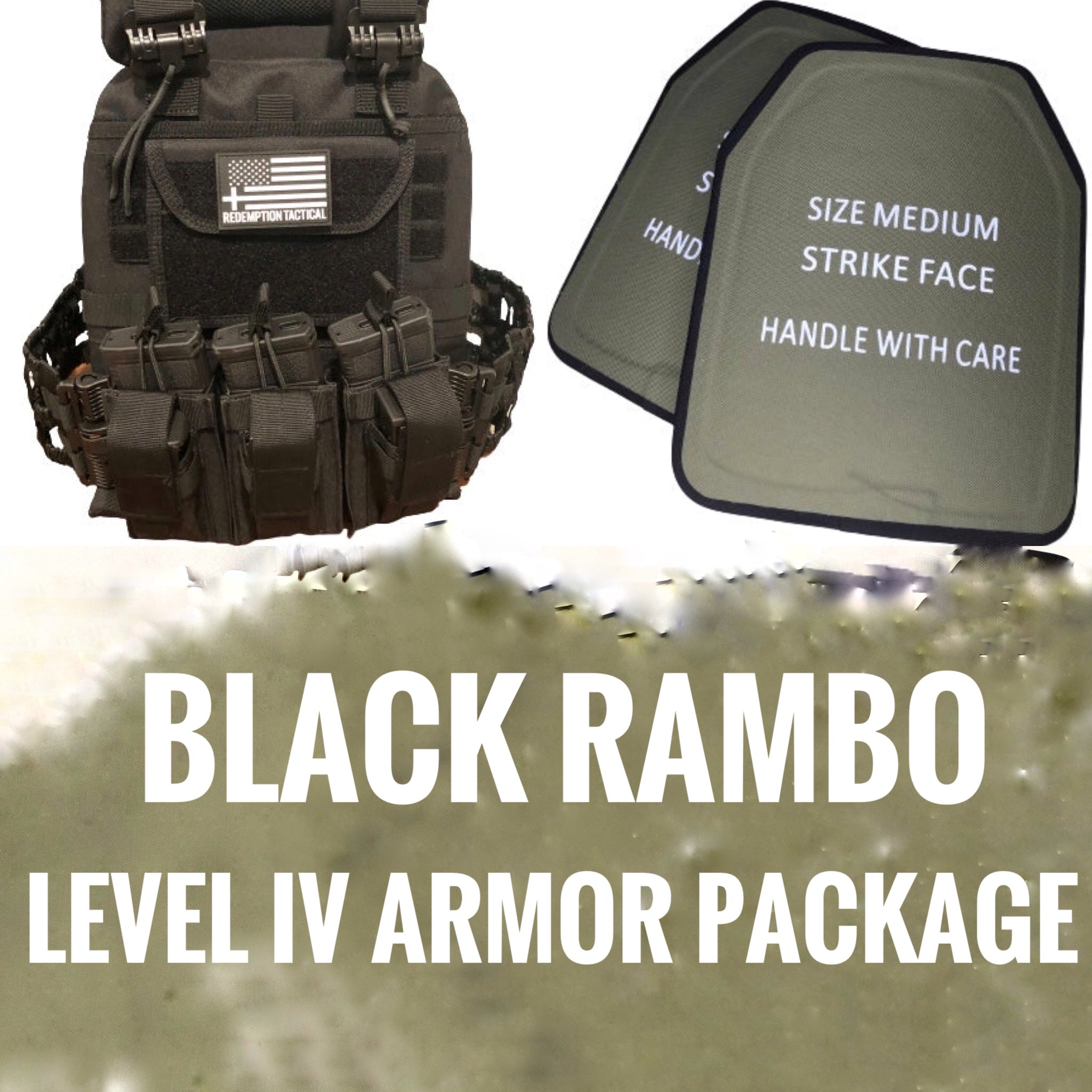 "BLACK RAMBO" LEVEL IV ARMORED VEST COMBO  (LIGHTWEIGHT LEVEL IV (2) 10x12 Front/Back Ceramic PE Plates)) - Energize Trek