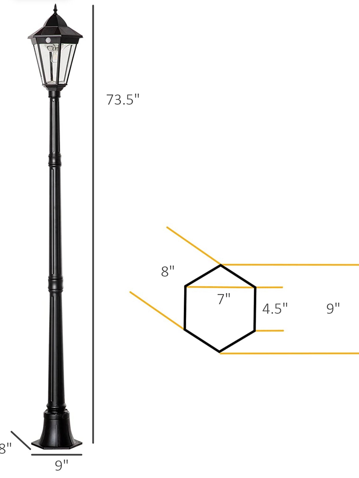 SmartYard 77" Solar Lamp Post Light, Waterproof Aluminum And Glass Outdoor Vintage Post Lamp - Energize Trek