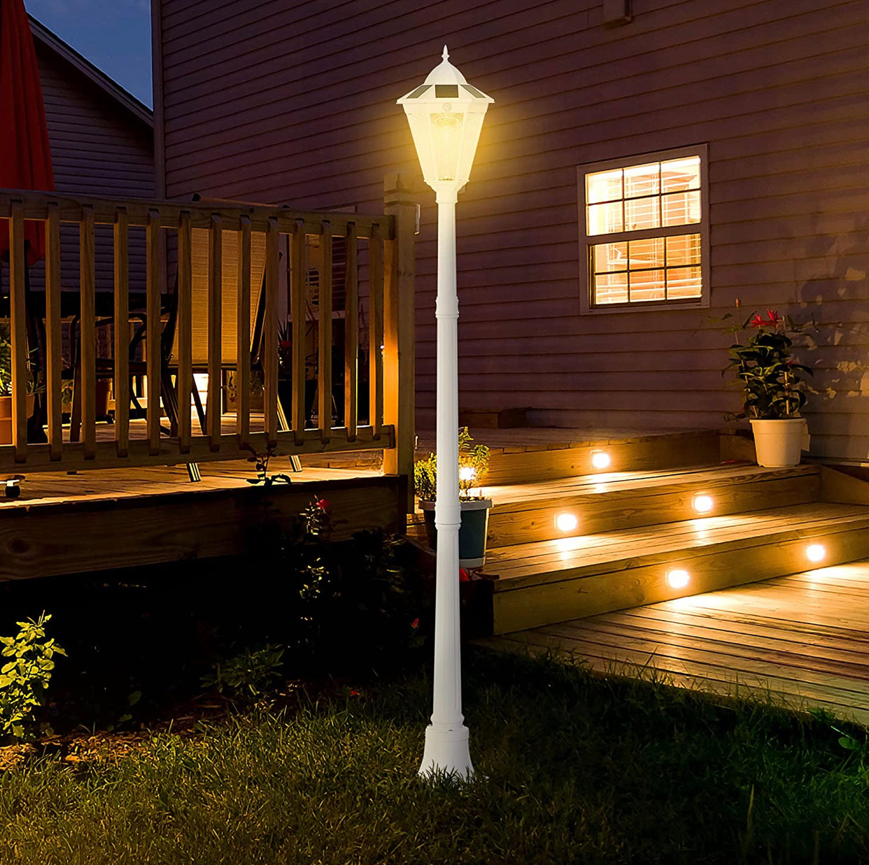 SmartYard 77" Solar Lamp Post Light, Waterproof Aluminum And Glass Outdoor Vintage Post Lamp - Energize Trek