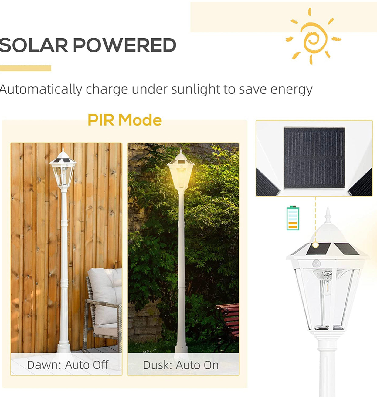 SmartYard 77" Solar Lamp Post Light, Waterproof Aluminum And Glass Outdoor Vintage Post Lamp - Energize Trek