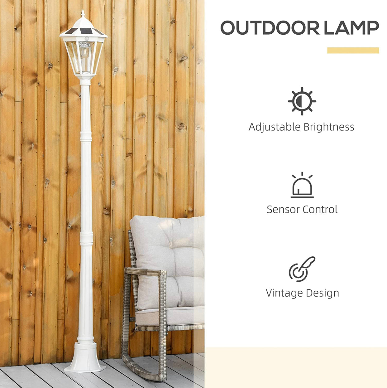 SmartYard 77" Solar Lamp Post Light, Waterproof Aluminum And Glass Outdoor Vintage Post Lamp - Energize Trek