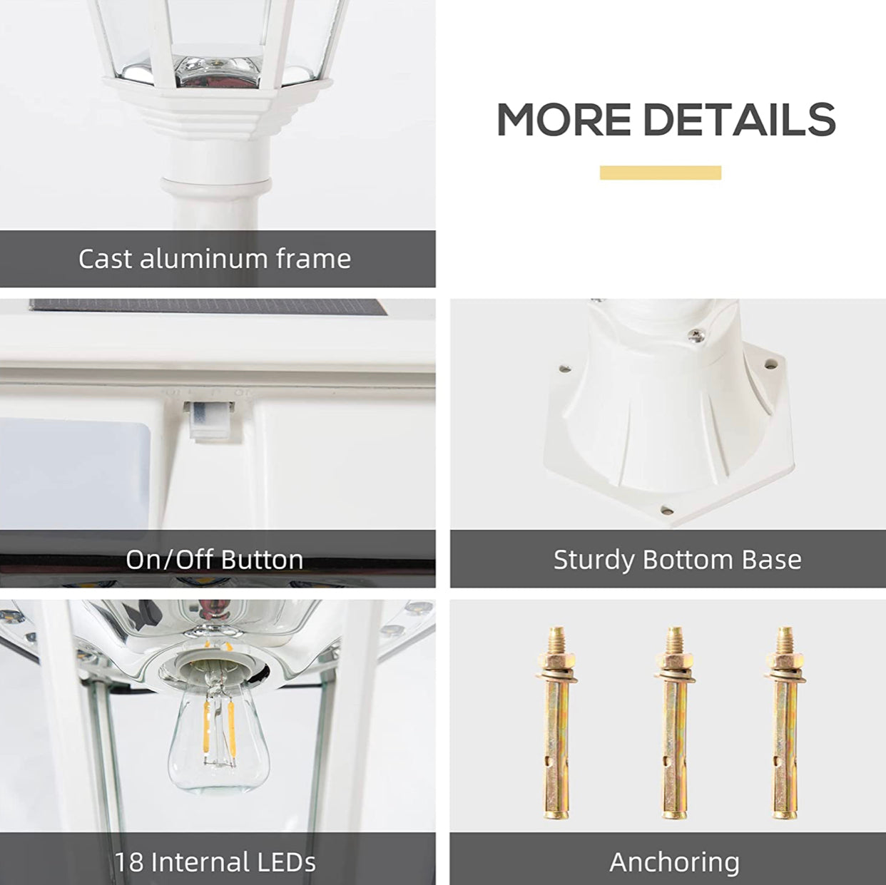 SmartYard 77" Solar Lamp Post Light, Waterproof Aluminum And Glass Outdoor Vintage Post Lamp - Energize Trek