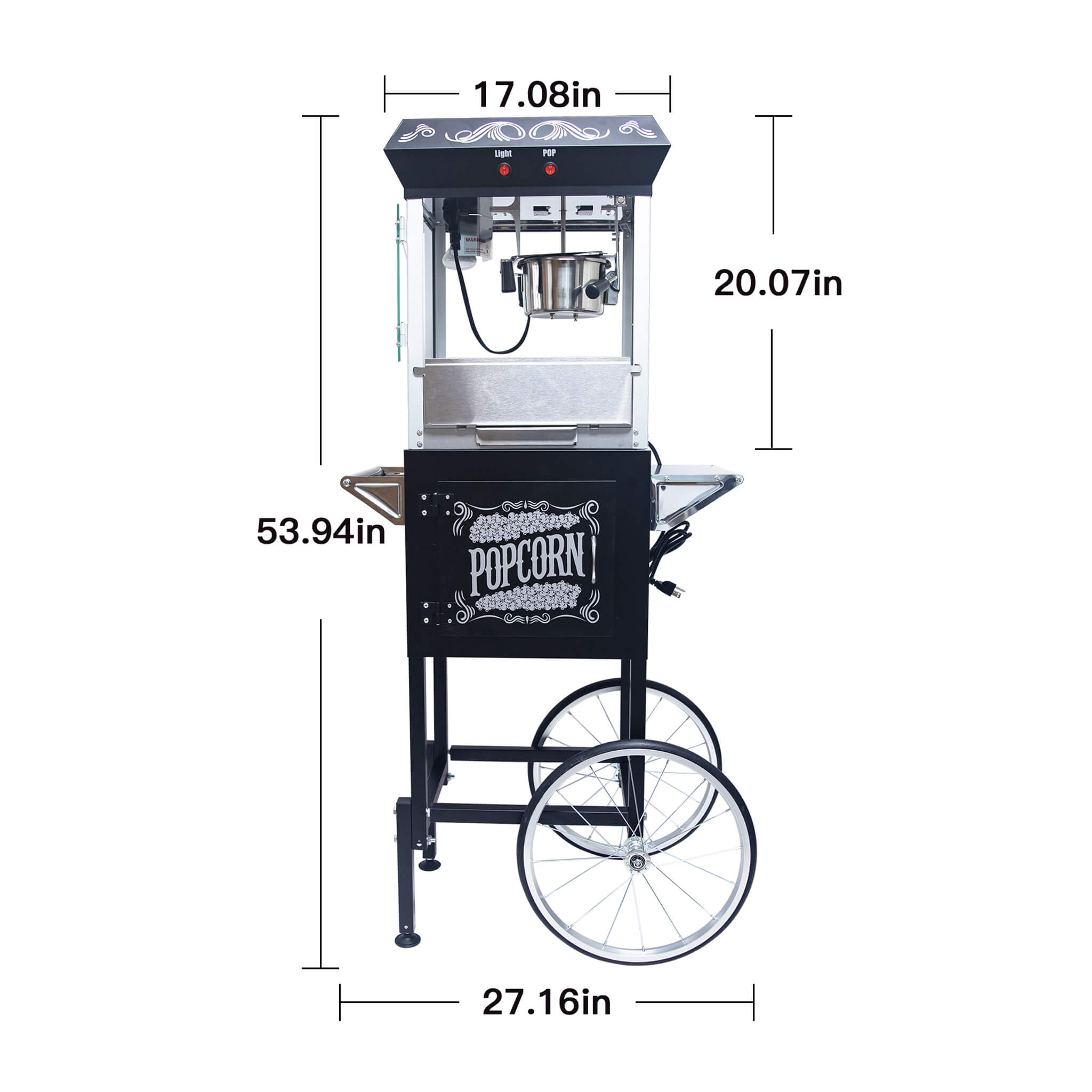 Kaitu 8oz Stainless Steel Popcorn Machine With Cart, Heated Warming Deck And Old Maids Drawer, Black (SAK67426) - Energize Trek