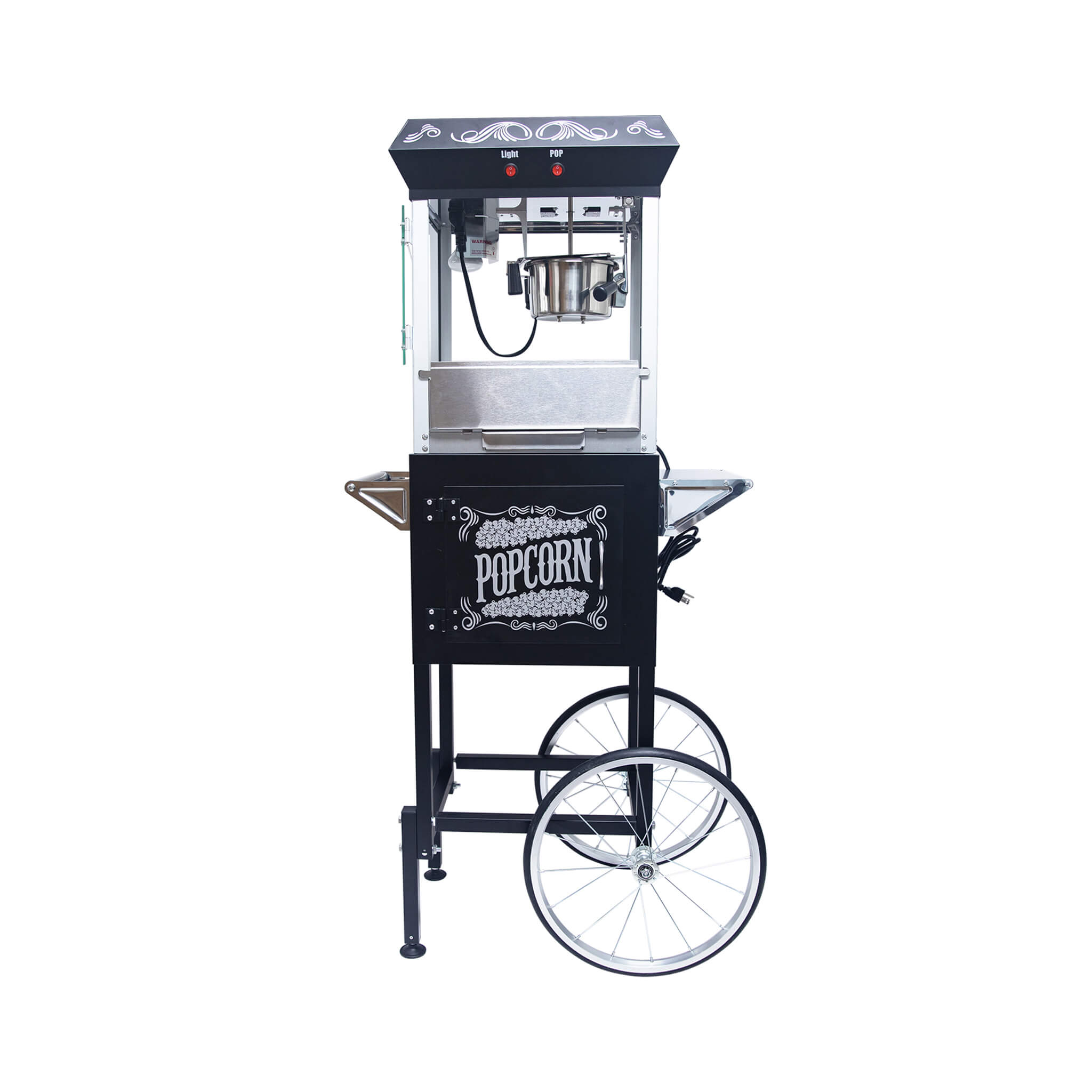 Kaitu 8oz Stainless Steel Popcorn Machine With Cart, Heated Warming Deck And Old Maids Drawer, Black (SAK67426) - Energize Trek