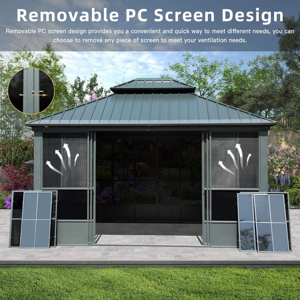 [12x14FT] Large Heavy Duty All-Season Steel Top Aluminum Double Roof Backyard Gazebo (SAK97284) - Energize Trek