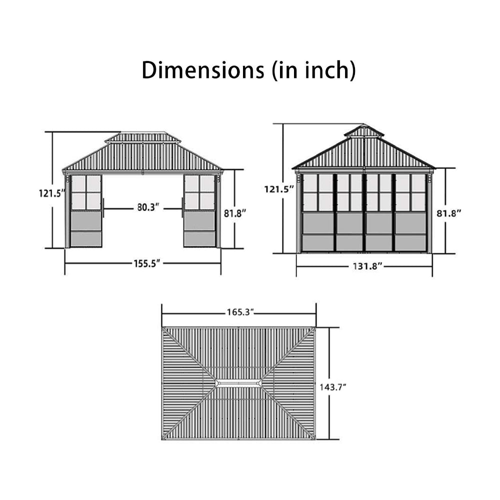 [12x14FT] Large Heavy Duty Outdoor Aluminum Patio Hard Double Steel Top Backyard Sun Room Gazebo (94625371) - Energize Trek
