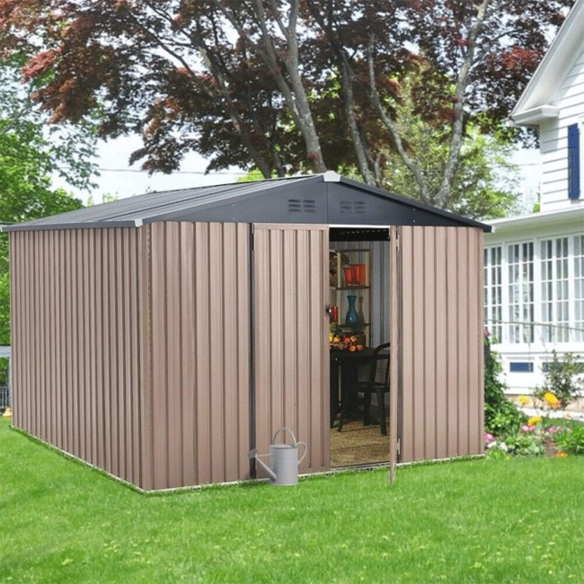 [08X10FT] Large Heavy Duty Outdoor Metal Garden Tools Storage Utility Shed W/ Lockable Door (SAK72751) - Energize Trek