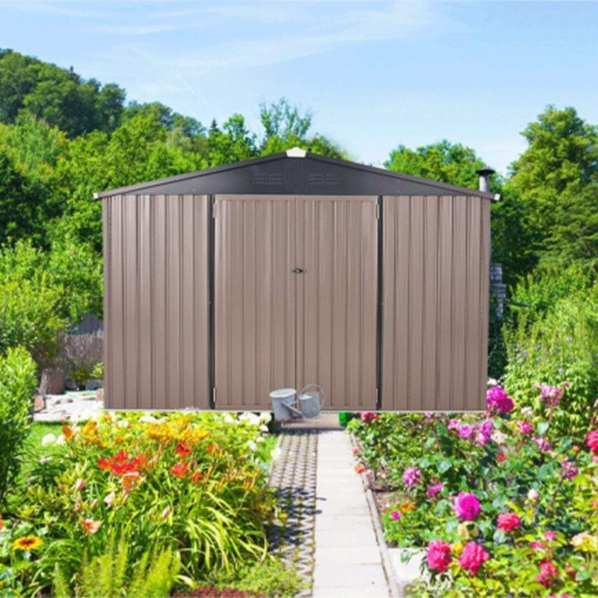 [08X10FT] Large Heavy Duty Outdoor Metal Garden Tools Storage Utility Shed W/ Lockable Door (SAK72751) - Energize Trek