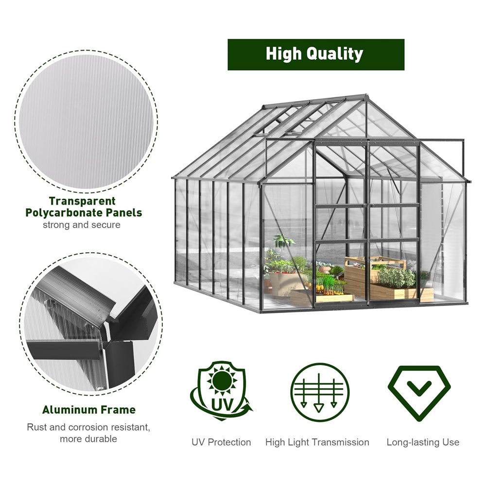 [08x12FT] Large Heavy Duty Outdoor Walk-In Polycarbonate Greenhouse Kit With Adjustable Vents And Sliding Doors (95736851) - Energize Trek