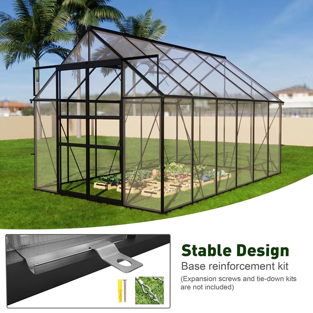 [08x12FT] Large Heavy Duty Outdoor Walk-In Polycarbonate Greenhouse Kit With Adjustable Vents And Sliding Doors (95736851) - Energize Trek