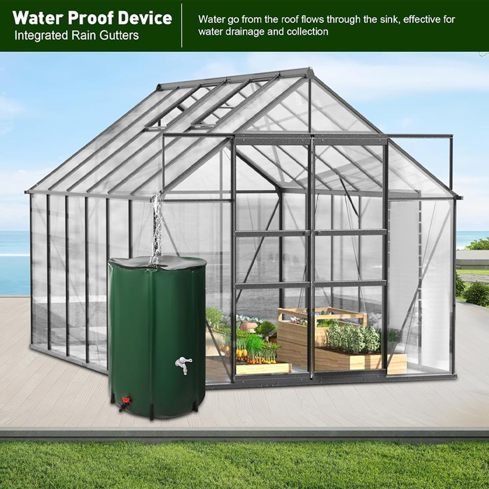 [08x12FT] Large Heavy Duty Outdoor Walk-In Polycarbonate Greenhouse Kit With Adjustable Vents And Sliding Doors (95736851) - Energize Trek