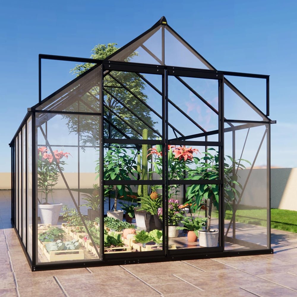 [08x12FT] Large Heavy Duty Outdoor Walk-In Polycarbonate Greenhouse Kit With Adjustable Vents And Sliding Doors (95736851) - Energize Trek