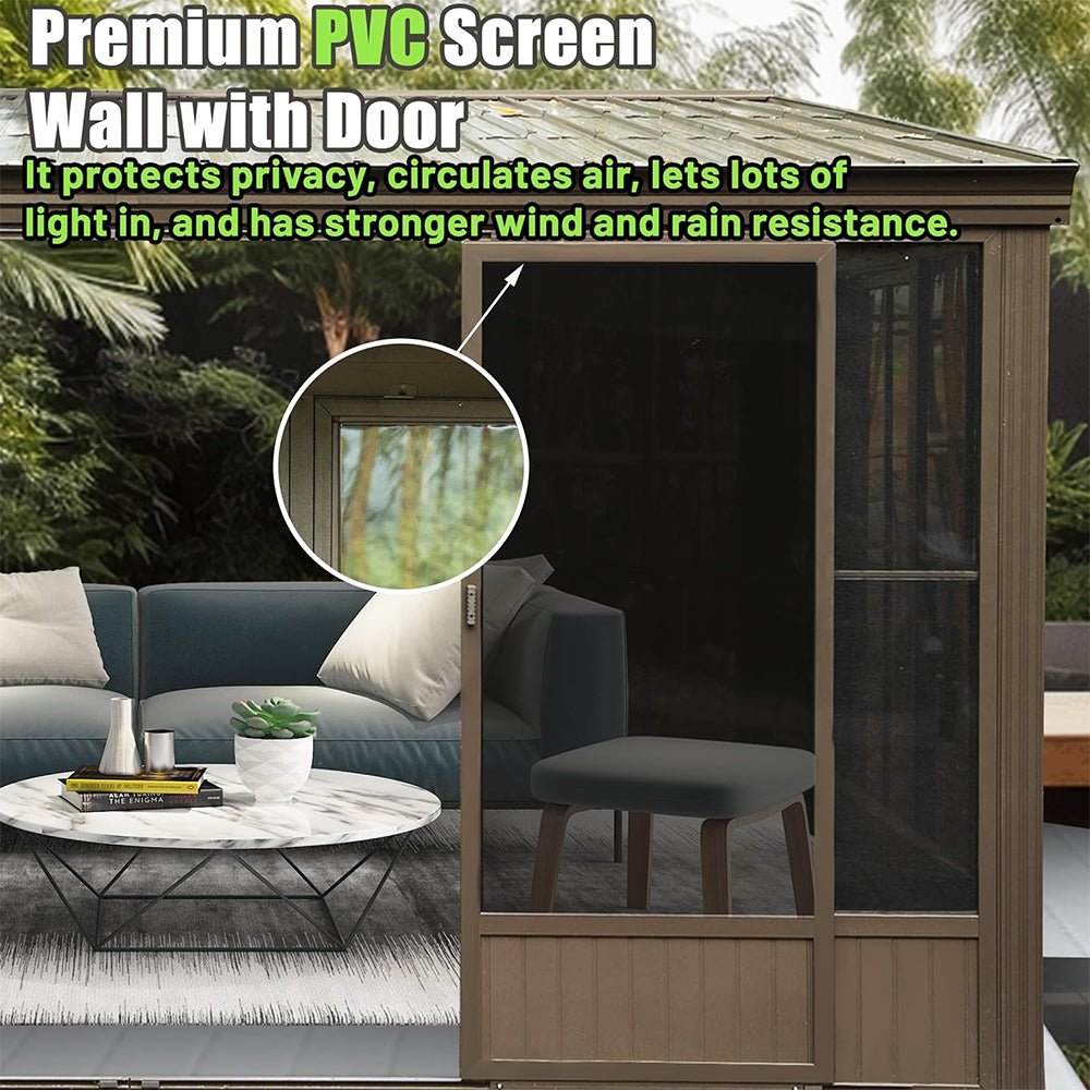 [12x14FT] Large Outdoor All-Season Wall Mounted Sunroom Solarium With Galvanized Steel Roof & Moveable PVC Screen (SAK46475) - Energize Trek