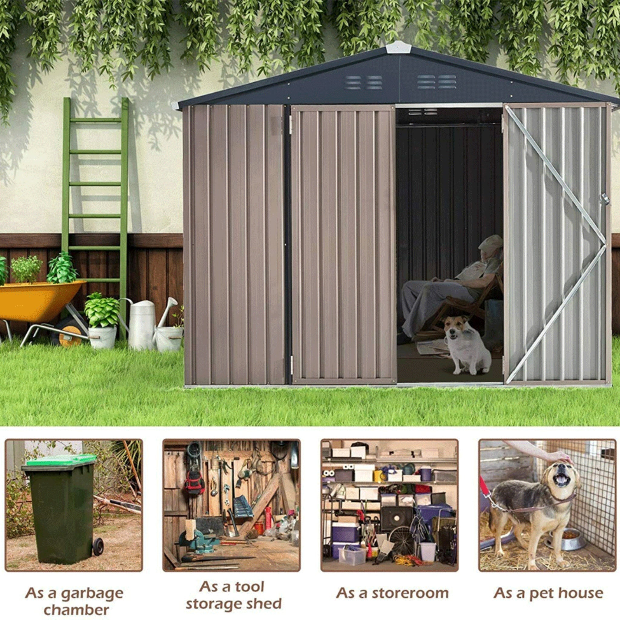 [06X08FT] Large Outdoor Metal Hanover Storage Cabin House Shed (SAK94577) - Energize Trek