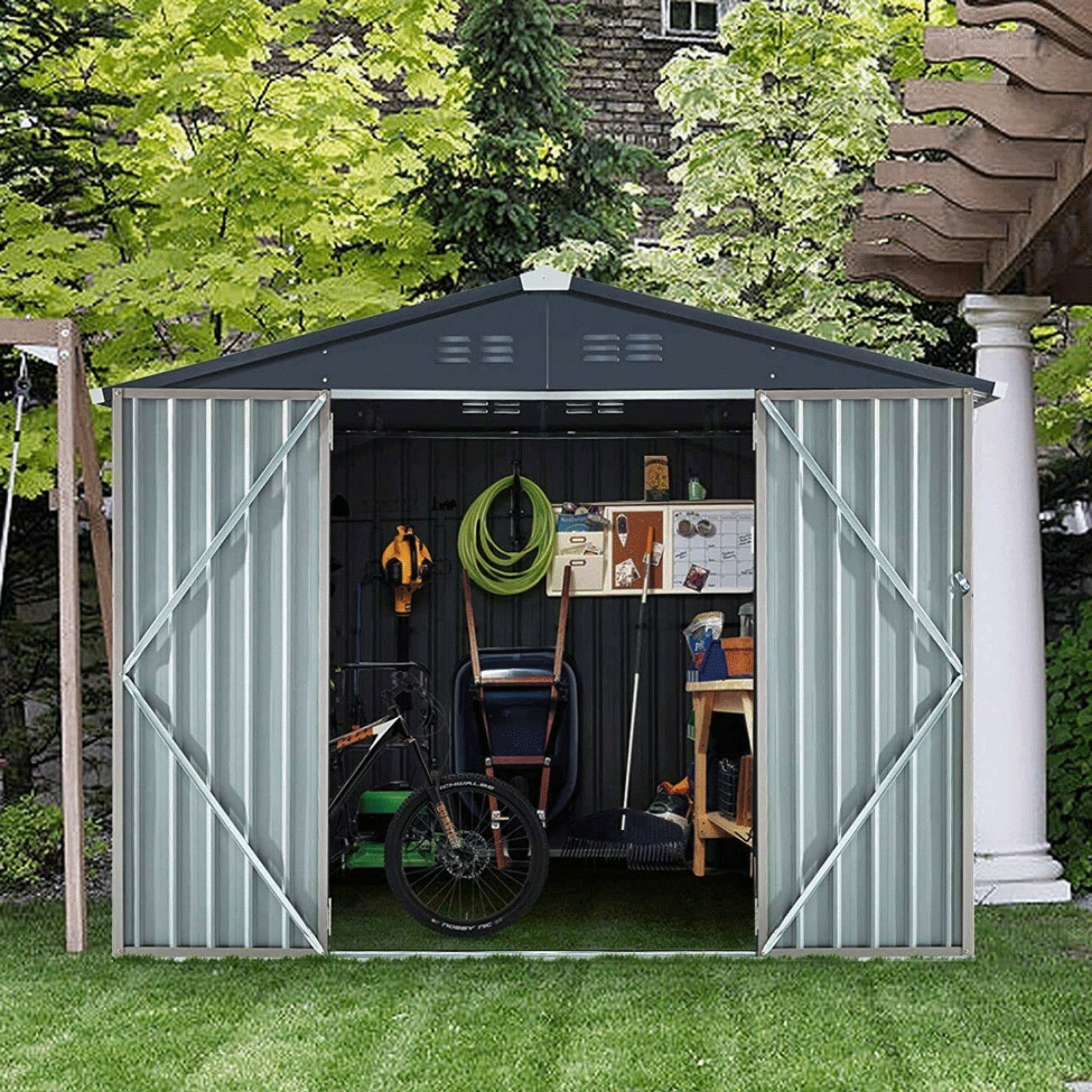[06X08FT] Large Outdoor Metal Hanover Storage Cabin House Shed (SAK94577) - Energize Trek