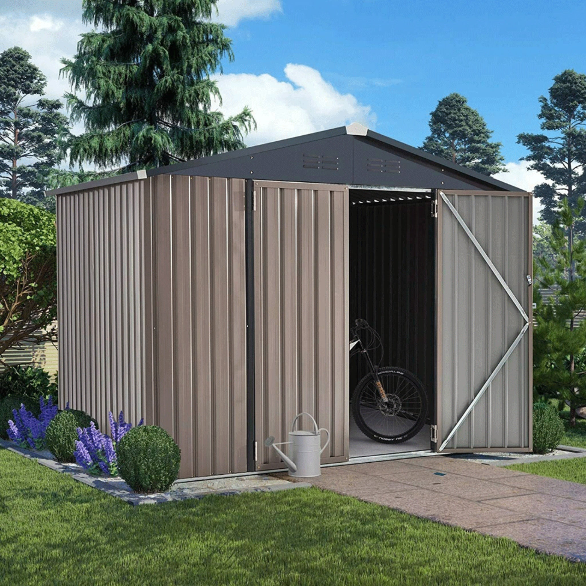 [06X08FT] Large Outdoor Metal Hanover Storage Cabin House Shed (SAK94577) - Energize Trek