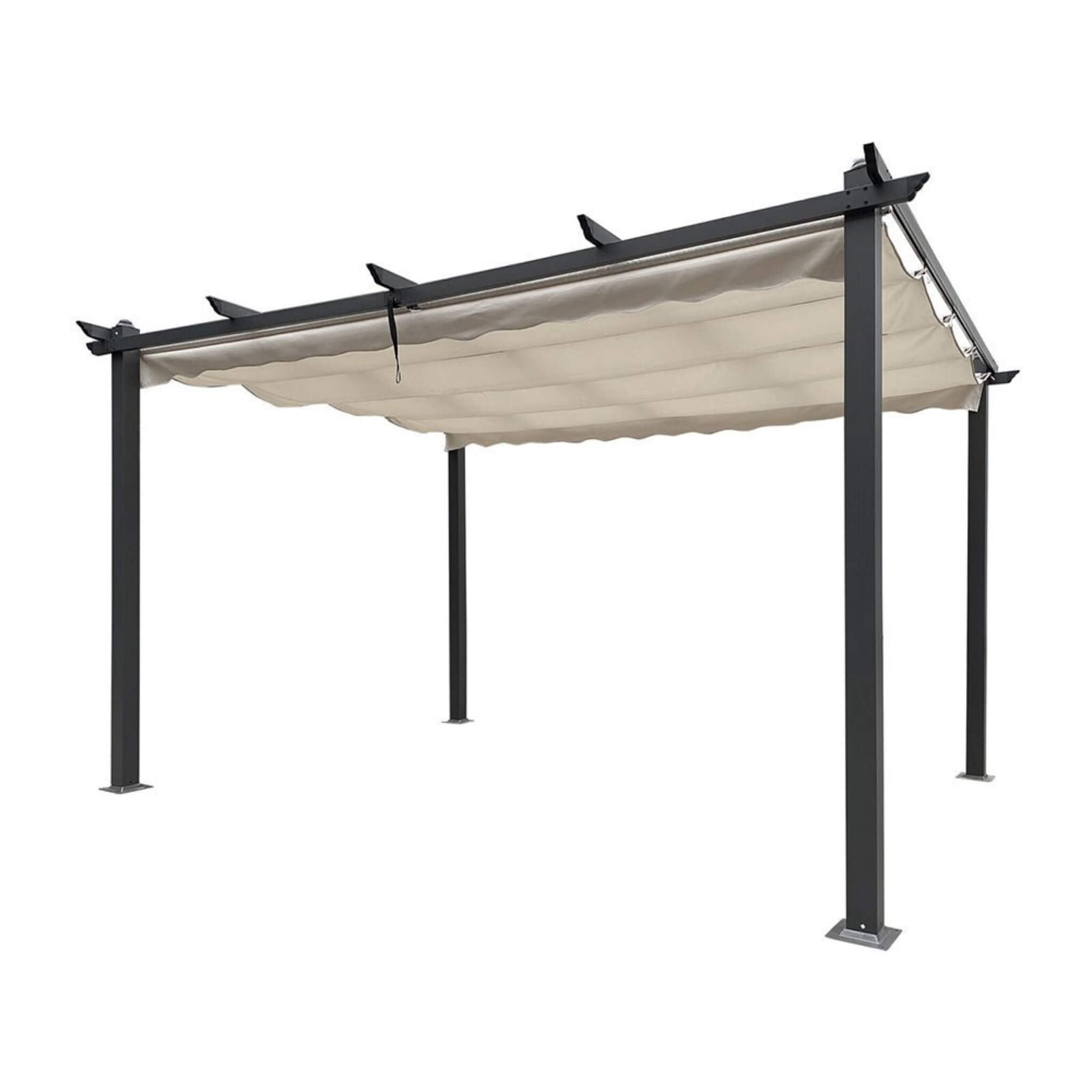 [10x13FT] Large Outdoor Patio Pergola With Canopy & Retractable Sun Shades, Beige (SAK51842) - Energize Trek