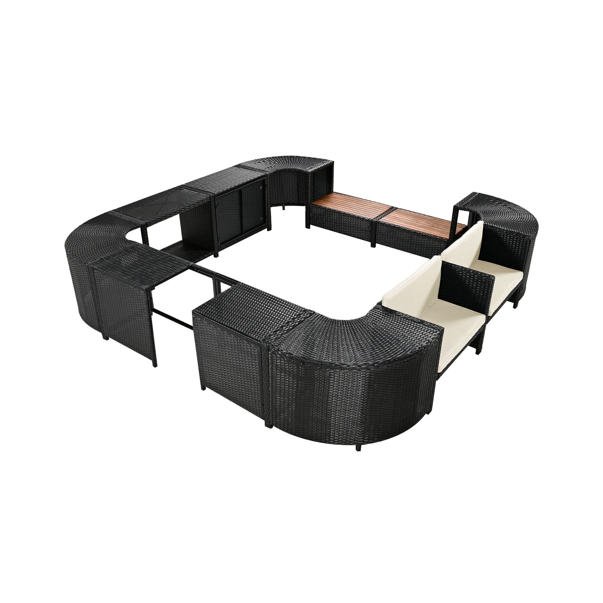 Large Outdoor Quadrilateral Spa Surround Rattan Sectional Sofa Set With Storage Compartments (SAK80217) - Energize Trek