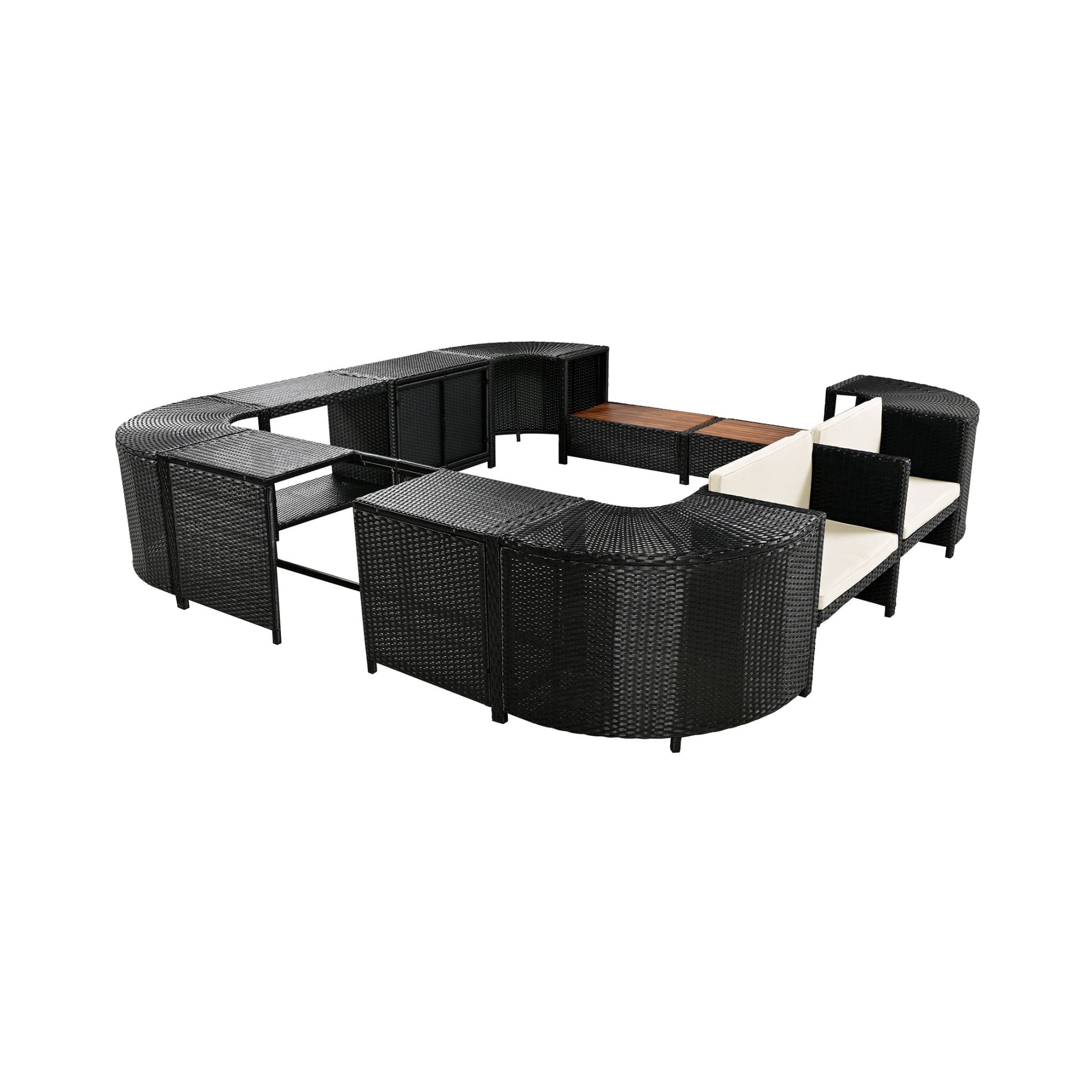 Large Outdoor Quadrilateral Spa Surround Rattan Sectional Sofa Set With Storage Compartments (SAK80217) - Energize Trek